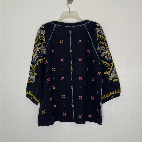 Sundance Cotton Embroidered Blouse Puff Sleeve V Neck Black Size Large BNWT - Picture 6 of 7